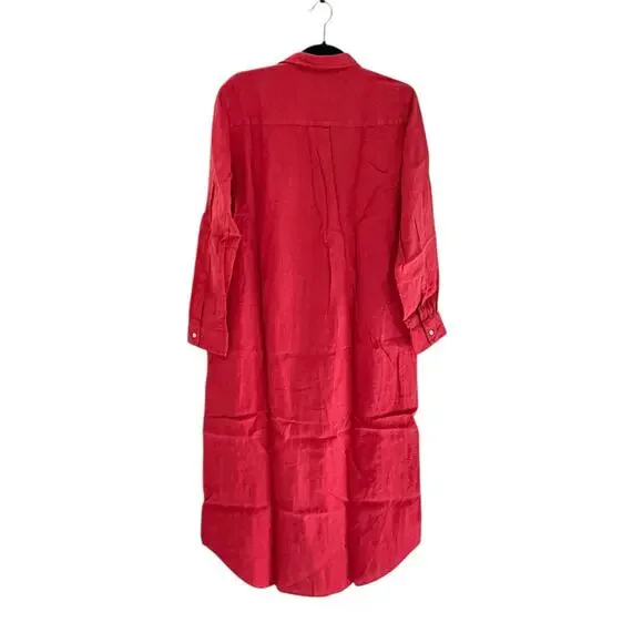Frank & Eileen Rory Maxi Shirtdress Washed Italian Linen Summer Red Size Large - Picture 8 of 14